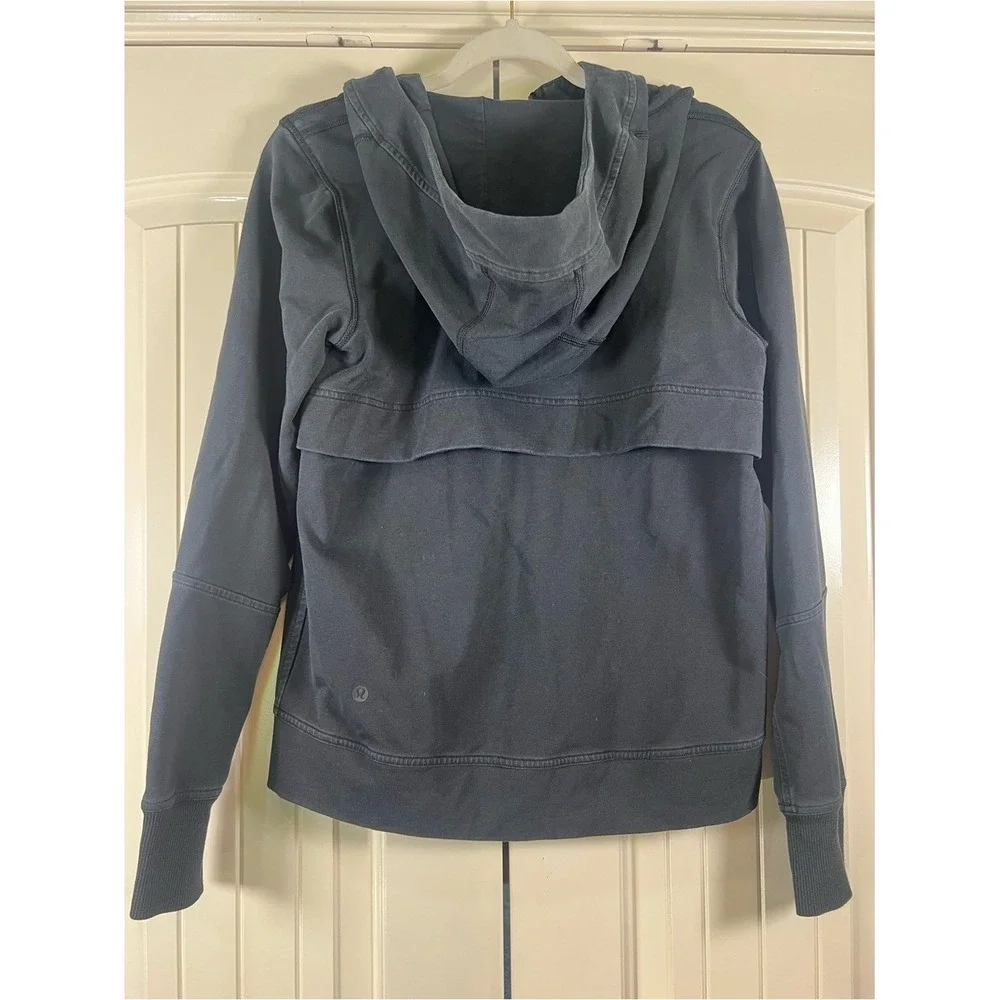 Lululemon Full Zip Hooded‎ Jacket Black Gray Vented Back Fleece Hoodie Size 4